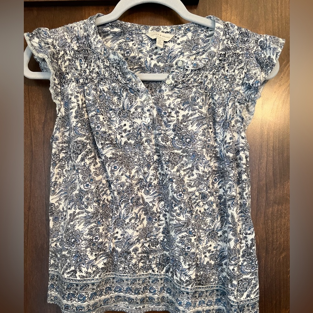 Lucky Brand Floral Blue and White Women's Top